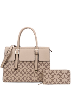 2in1 Oval Print Satchel W Wallet Set DP-9151-W TAUPE